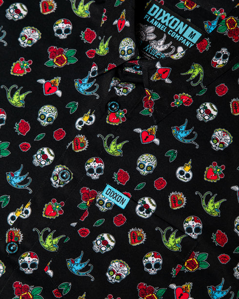 LOS MUERTOS PARTY SHIRT SHORT SLEEVE BUTTON UP  - MENS